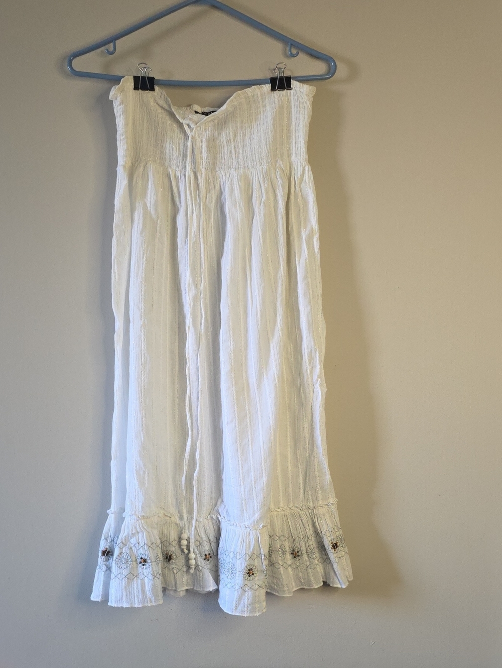 Riviera White Crinkle Maxi Skirt/dress with Subtle Metallic Thread
